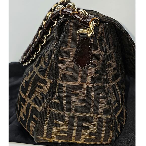 Fendi Tobacco Zucca Print Canvas Mia Flap Shoulder Bag - Picture 5 of 16